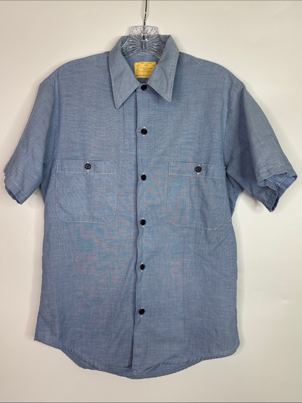 Sears Perma Press Chambray Blue Short Sleeve Button Up Shirt Small 60/70's